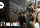 Pessoas fazem festa em vagão de trem no Rio